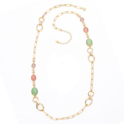 Barbieri Collana Lunga Metallo Gold Pietre e Zirconi