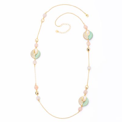 Barbieri Collana Lunga Metallo Gold Pietre e Zirconi