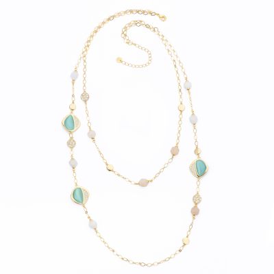 Barbieri Collana 2 Fili Metallo Gold Pietre e Zirconi