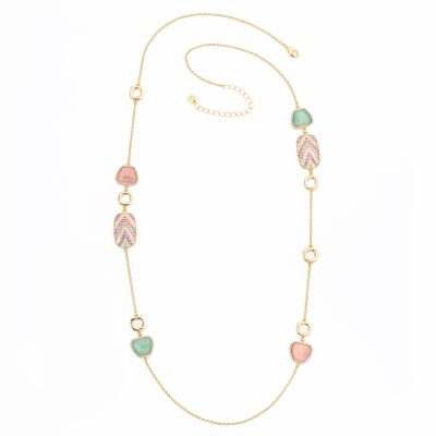 Barbieri Collana Lunga Metallo Gold Pietre e Zirconi