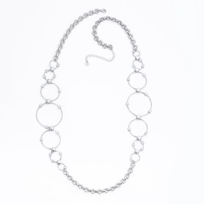 Barbieri Collana Lunga Metallo Anelli e Zirconi