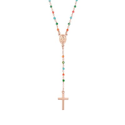 Amen Collana Rosario Y Argento Rosè Cristalli Multicolor