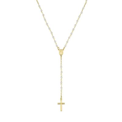 Amen Rosario Ad Y Argento Gold Cristalli Bianchi