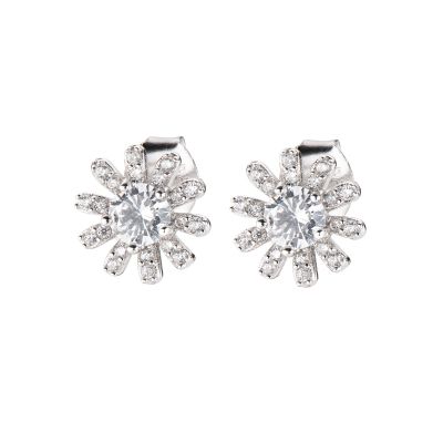 Amen Orecchini Lobo Argento Fiore con Cristalli