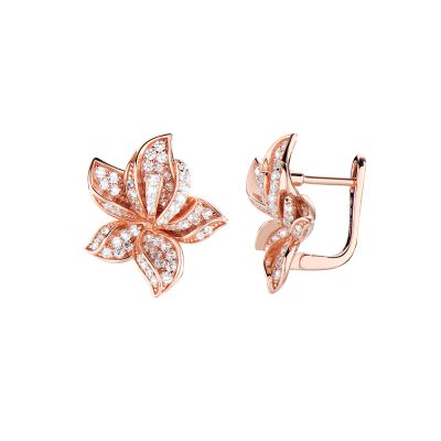 Amen Orecchini Argento Orchidea Rosè Zirconi Bianchi