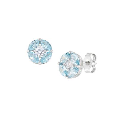 Amen Orecchini Argento Zirconi Acquamarina e Bianchi