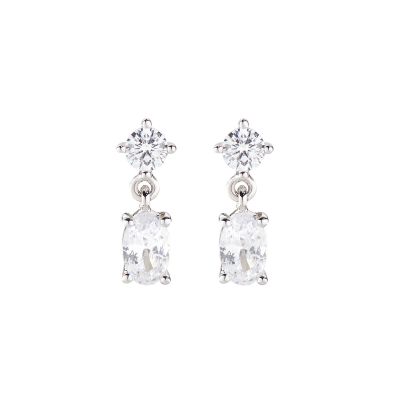 Amen Orecchini Argento Ovale Bianco e Zircone