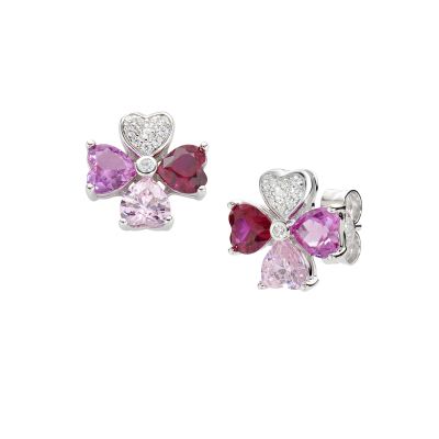 Amen Orecchini Argento Quadricuore Multicolor Fucsia