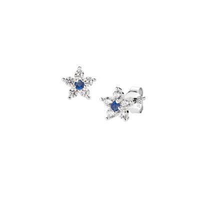 Amen Orecchini Argento Fiore di Zirconi Bianchi e Blu