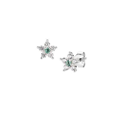 Amen Orecchini Argento Fiore di Zirconi Bianchi e Verde
