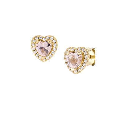 Amen Orecchini Argento Gold Cuore Morganite e Zirconi