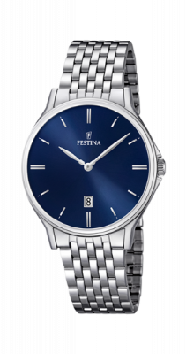 Festina Orologio Uomo Acciaio Silver Solo Tempo Blu