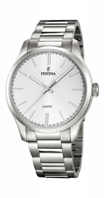 Festina Orologio Uomo Acciaio Silver Solo Tempo Bianco