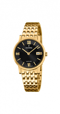 Festina Orologio Donna Solo Tempo Acciaio Gold Quadrante Nero