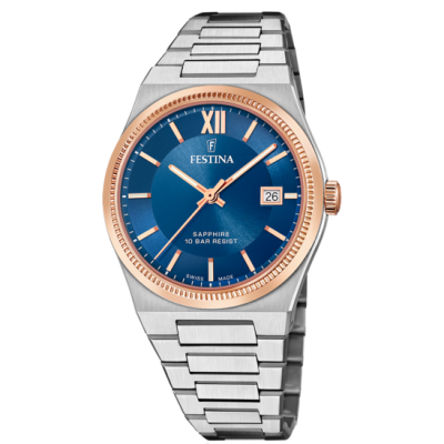 Festina Orologio Swiss Made Acciaio Solo Tempo Quadrante Blu
