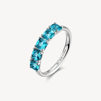 Brosway Anello Argento Cushion Cubic Paraiba Fancy
