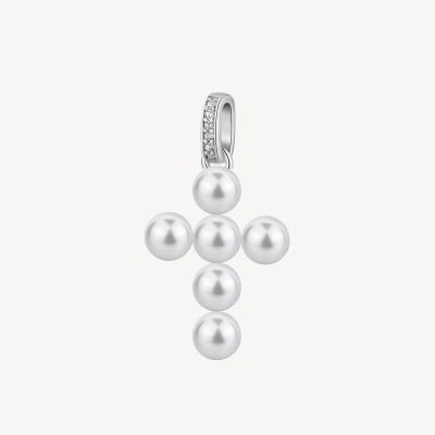 Brosway Pendente Croce Argento Perle e Zirconi Fancy