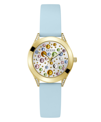 Guess Orologio Solo Tempo Acciaio Gold Silicone Celeste