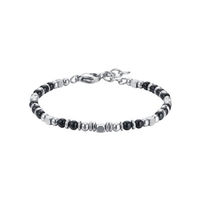 Luca Barra Bracciale Junior Acciaio Pietre Nere e Grigie