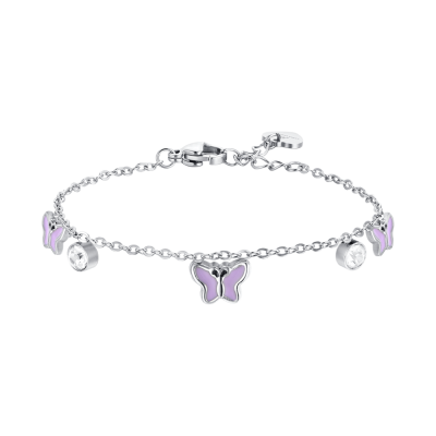Luca Barra Bracciale Acciaio Farfalle Viola e Cristalli