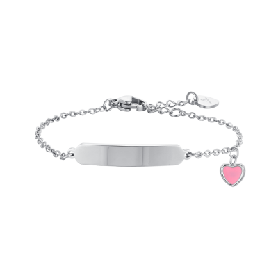 Luca Barra Bracciale Acciaio Piastra e Cuore Rosa