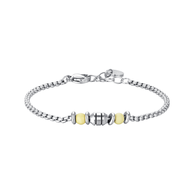Luca Barra Bracciale Acciaio Elemento e Pietre Gialle