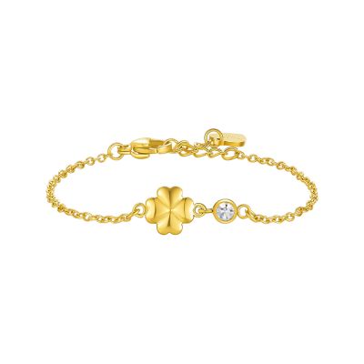 Luca Barra Bracciale Acciaio Gold Quadrifoglio e Cristallo