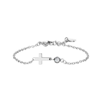 Luca Barra Bracciale Acciaio Croce e Cristallo