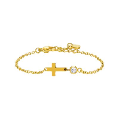 Luca Barra Bracciale Acciaio Gold Croce e Cristallo