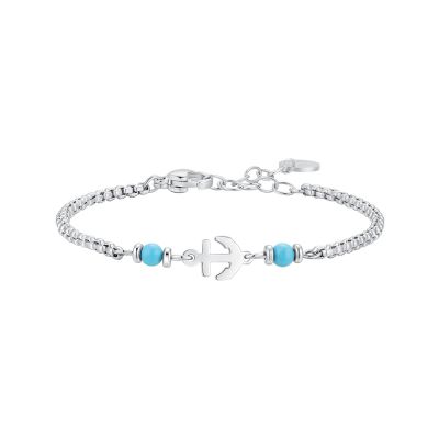 Luca Barra Bracciale Kids Acciaio Ancora e Pietre Turchesi