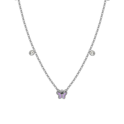 Luca Barra Collana Acciaio Farfalla Viola