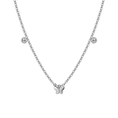 Luca Barra Collana Acciaio Farfalle e Cristalli