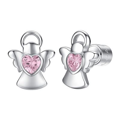 Luca Barra Orecchini Kids Angelo con Zircone Rosa