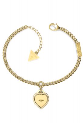 Guess Bracciale Donna Acciaio Gold Cuore Zirconi Bianchi
