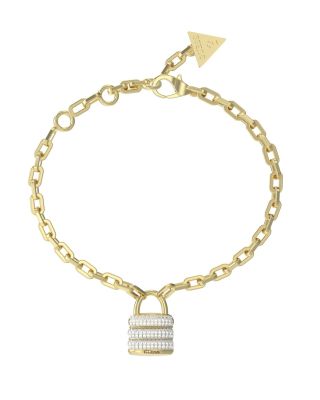 Guess Bracciale Acciaio Gold Lucchetto Zirconato
