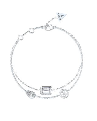 Guess Bracciale 2 Fili Acciaio Logo 4G e Cristalli