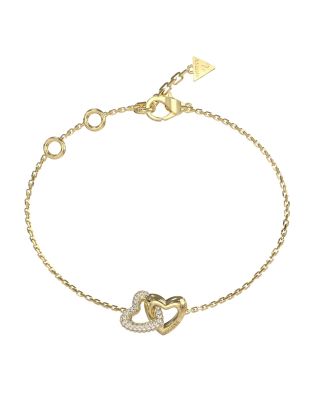 Guess Bracciale Acciaio Gold Due Cuori e Zirconi