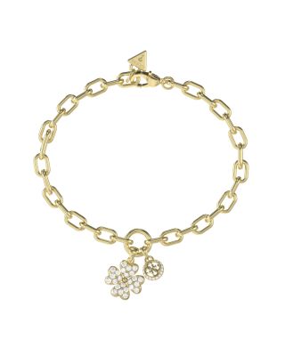 Guess Bracciale Acciaio Dorato Quadrifoglio e Logo