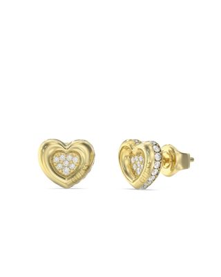 Guess Orecchini Acciaio Gold Cuore con Zirconi Bianchi