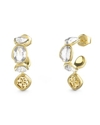 Guess Orecchini Acciaio Gold Cristalli Bianchi
