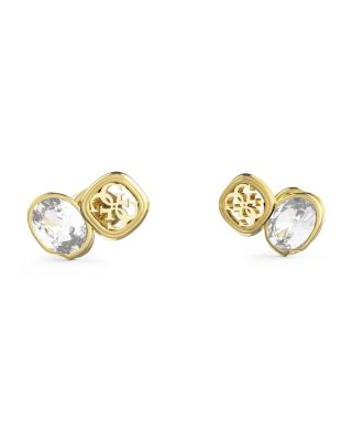 Guess Orecchini Acciaio Gold Cristallo Bianco e Logo 4G