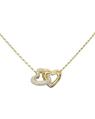 Guess Collana Acciaio Gold 2 Cuori e Zirconi