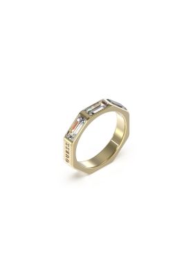 Guess Anello Ottagonale Acciaio Gold Cristalli Bianchi