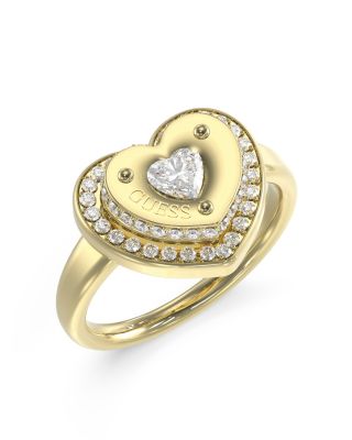 Guess Anello Acciaio Gold Cuore e Zirconi Bianchi