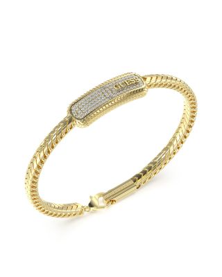 Guess Bracciale Acciaio Gold Piastra Zirconi Bianchi