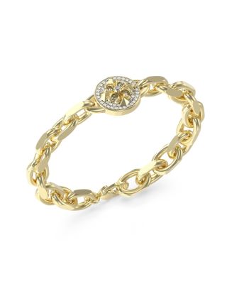 Guess Bracciale Catena Acciaio Gold Zirconi Bianchi
