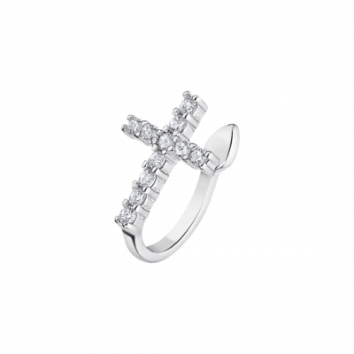 Lotus Ear Cuff Donna Argento Croce 11 Zirconi Bianchi