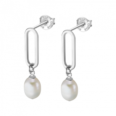 Lotus Orecchini Pendenti Argento Perla 9 mm