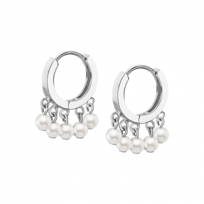 Lotus Orecchini Cerchio Argento Rodiato e 5 Perle