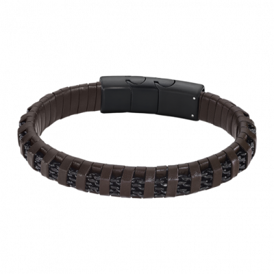 Lotus Bracciale Uomo Acciaio e Pelle Marrone